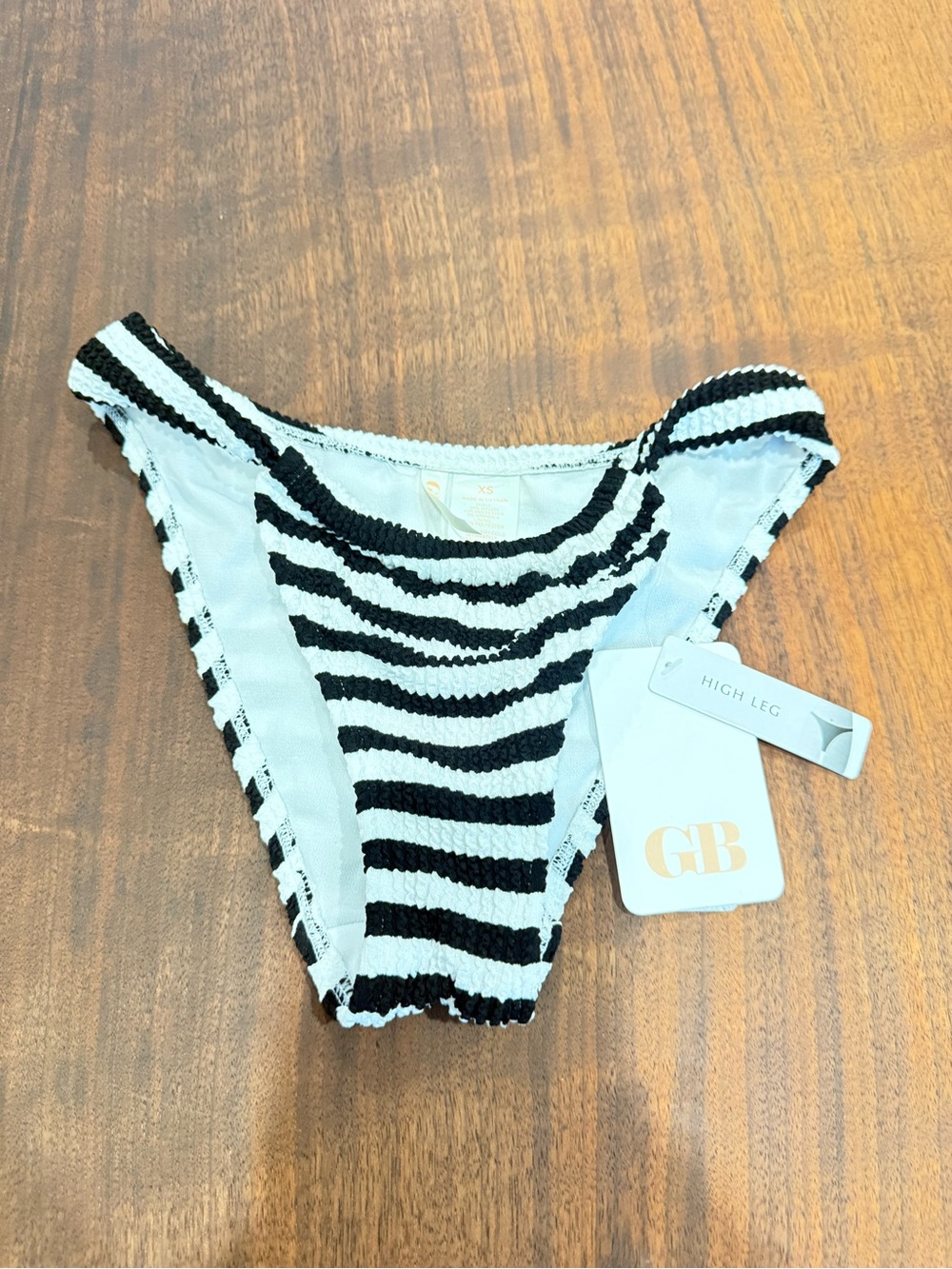 GB Black and White Zebra-Stripe High Leg Bikini Bottom